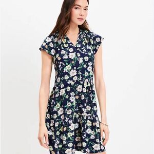 LOFT NAVY Blue & pink oversized, double layered Flounce Dress